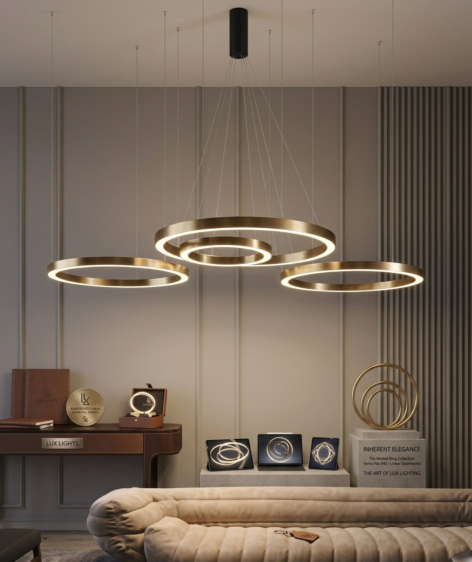 Lightrak Halka Tasarım Çiftli LED Tavan Armatürü - Fırçalanmış Gold