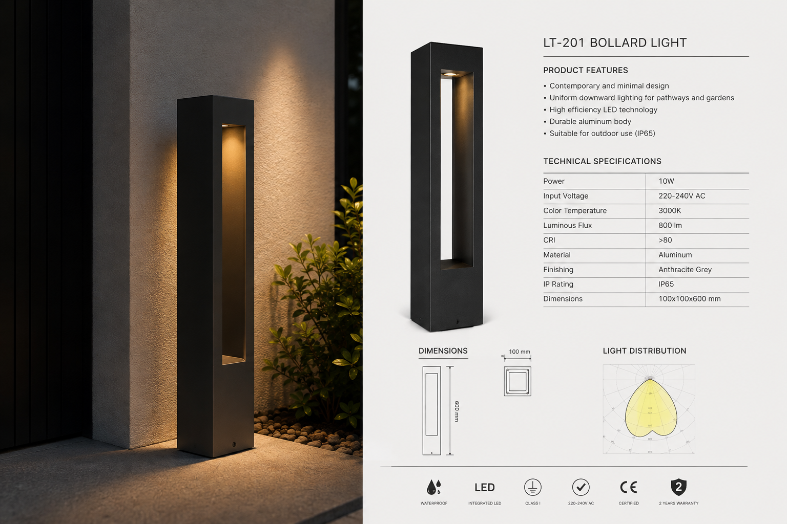 Lightrak Modern Dış Mekan Yolu & Çim Aydınlatma Armatürü - IP65 Su Geçirmez